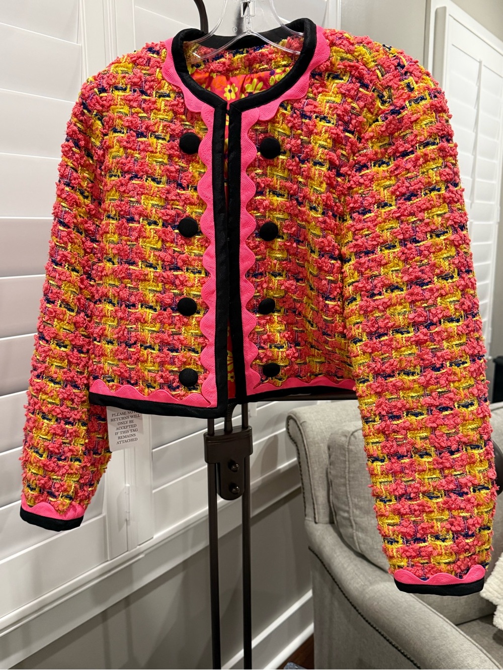 Celia B Kadupul Jacket in pink, featuring a multi-colored tweed weave